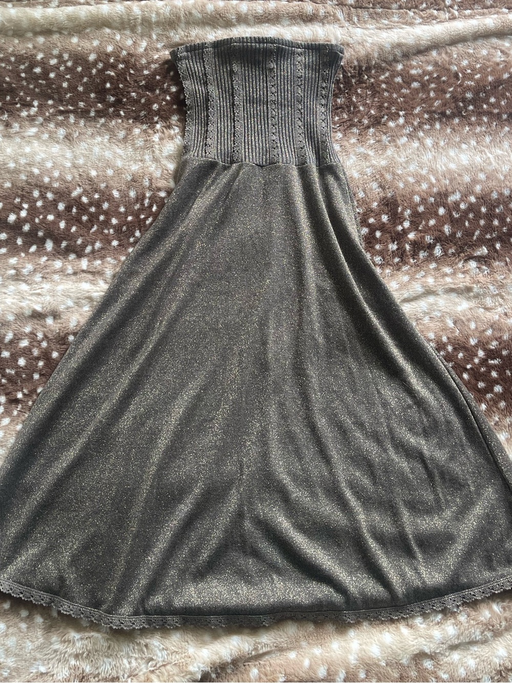 Y2K bronze gold sparkly strapless free people dress